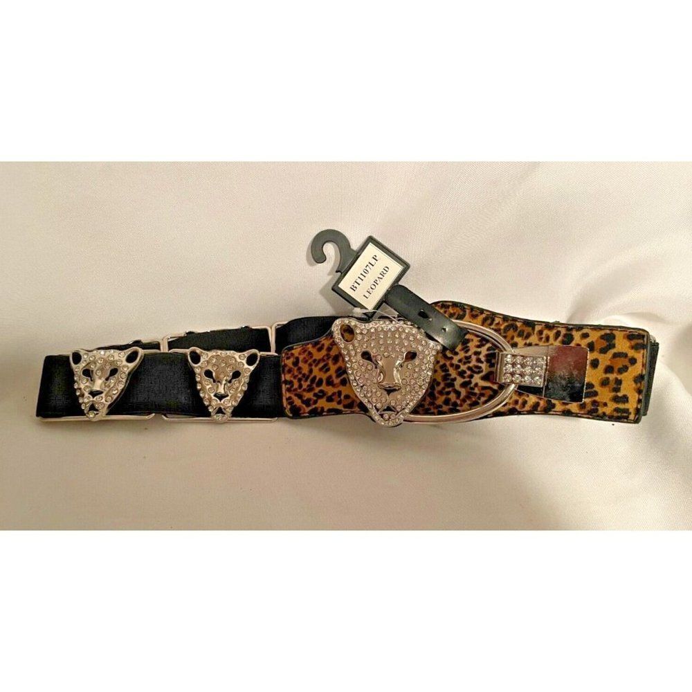 New Leopard Rhinestone stretch belt M/L 28"‎ - 36"